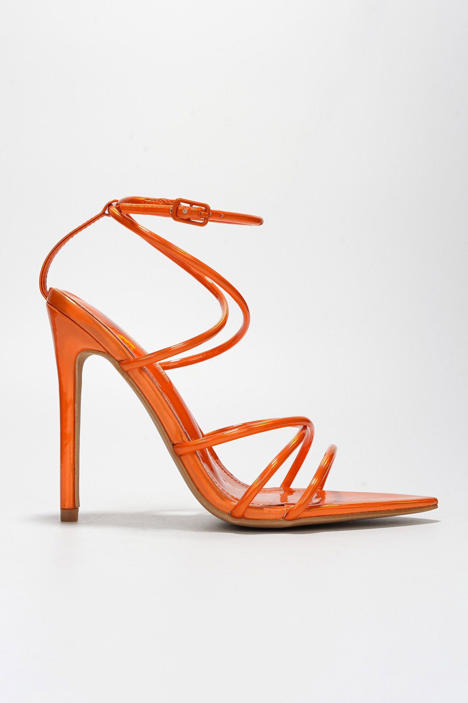 Nabil Strappy Stiletto Heel Sandals - Pointed Open Toe Buckle Closure Sandals - Orange - Cape Robbin