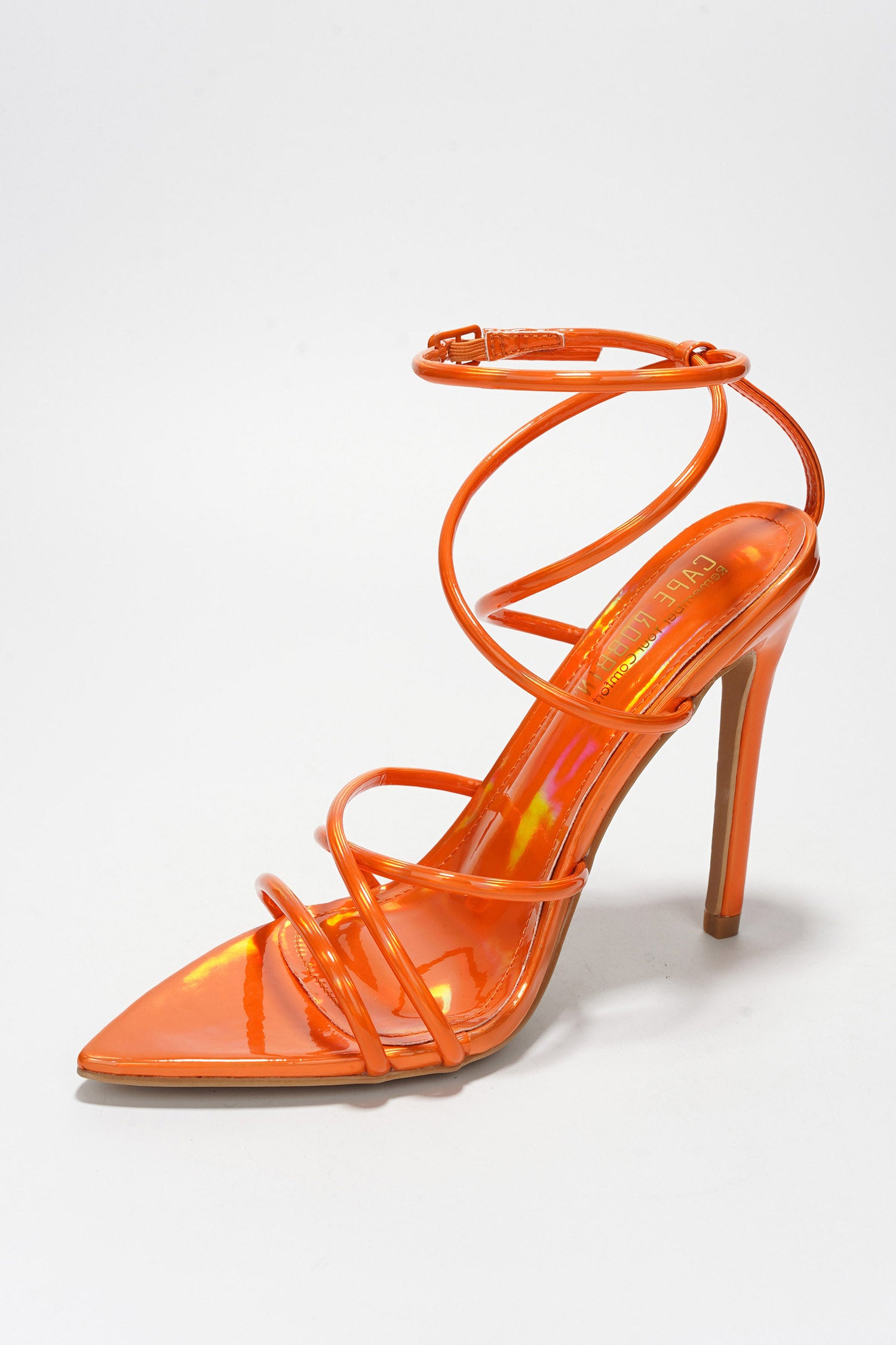 Nabil Strappy Stiletto Heel Sandals - Pointed Open Toe Buckle Closure Sandals - Orange - Cape Robbin