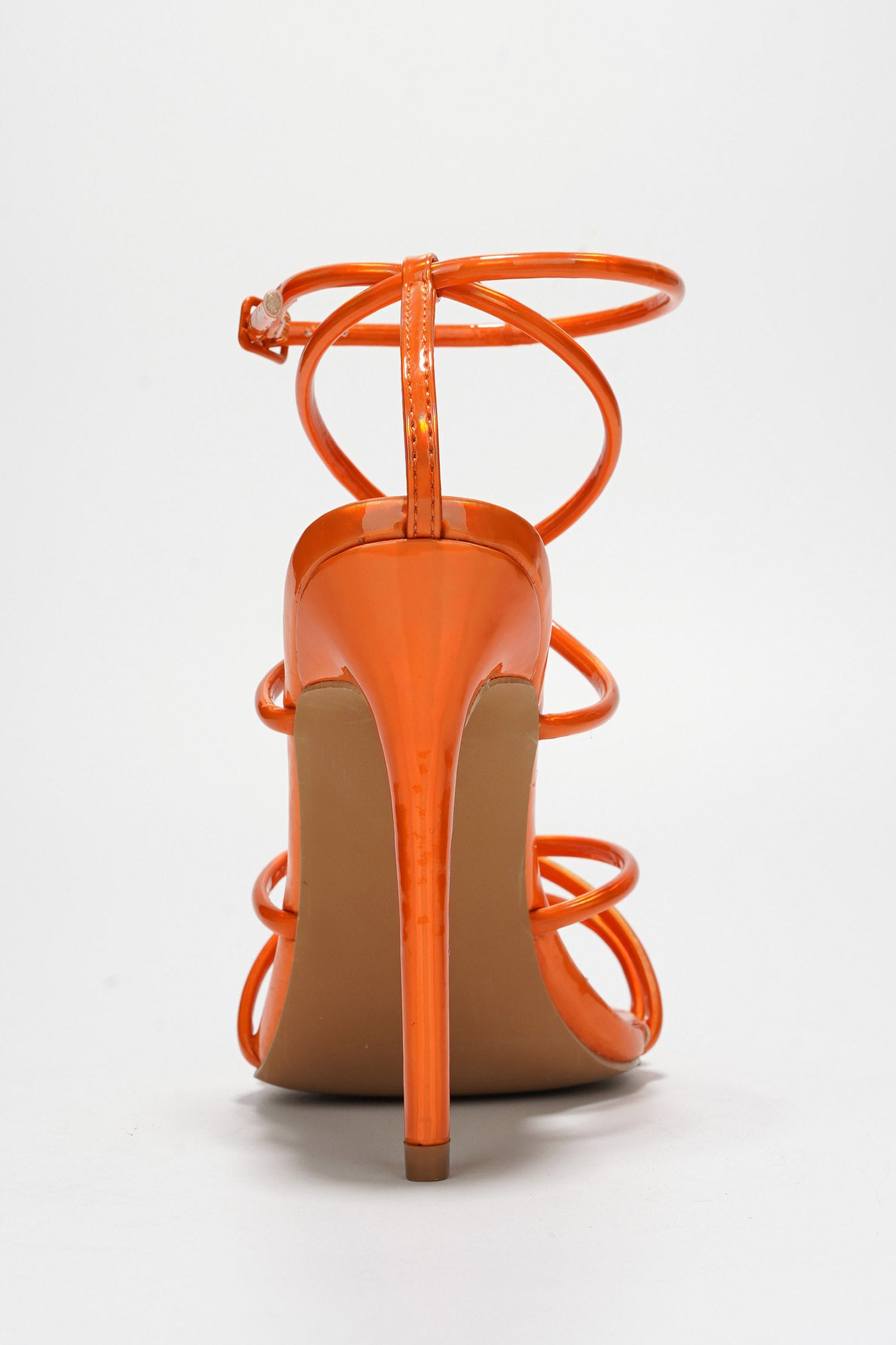 Nabil Strappy Stiletto Heel Sandals - Pointed Open Toe Buckle Closure Sandals - Orange - Cape Robbin