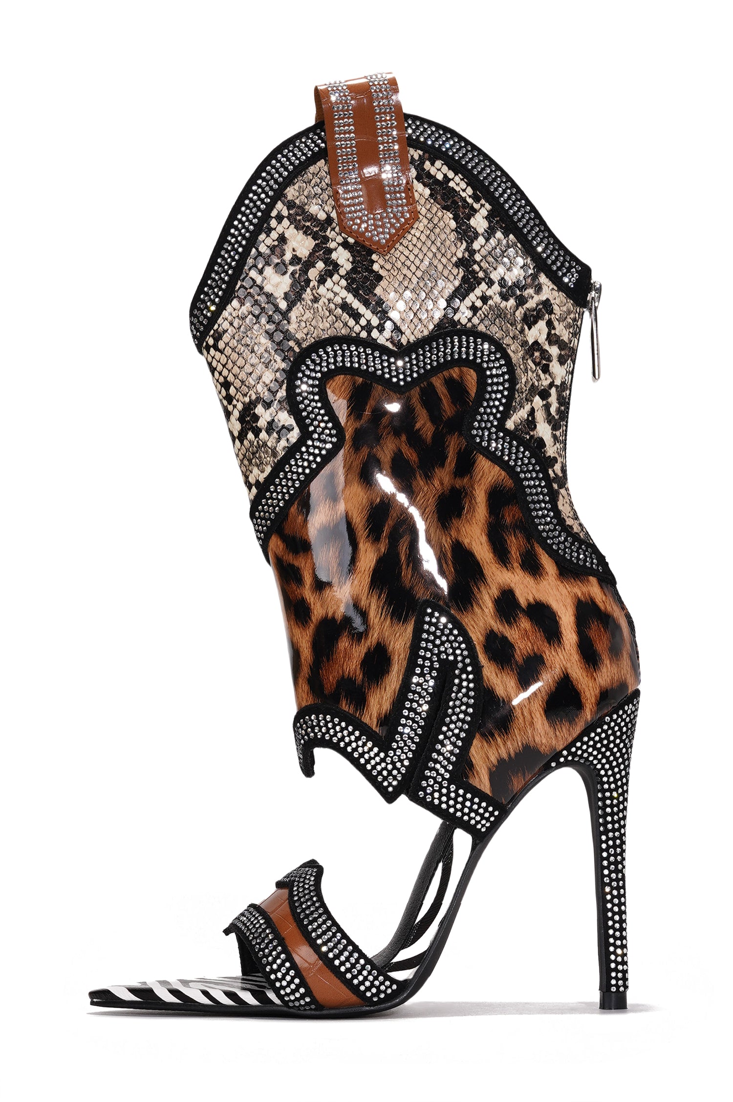 Nanaye-2 Rhinestone Cowboy Boots for Women - Black Western Stiletto Heels with Cutout Ankle - Animal - Cape Robbin