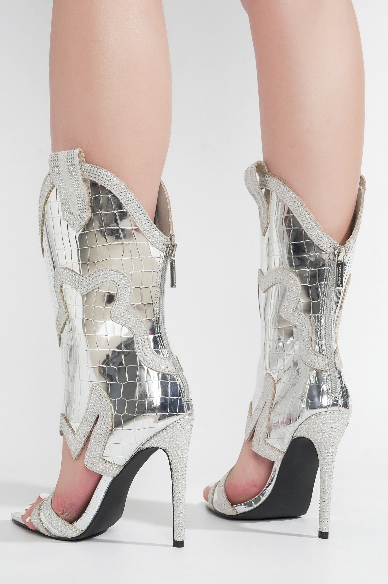 Nanaye-2 Rhinestone Trim Open Toe High Heels - Silver