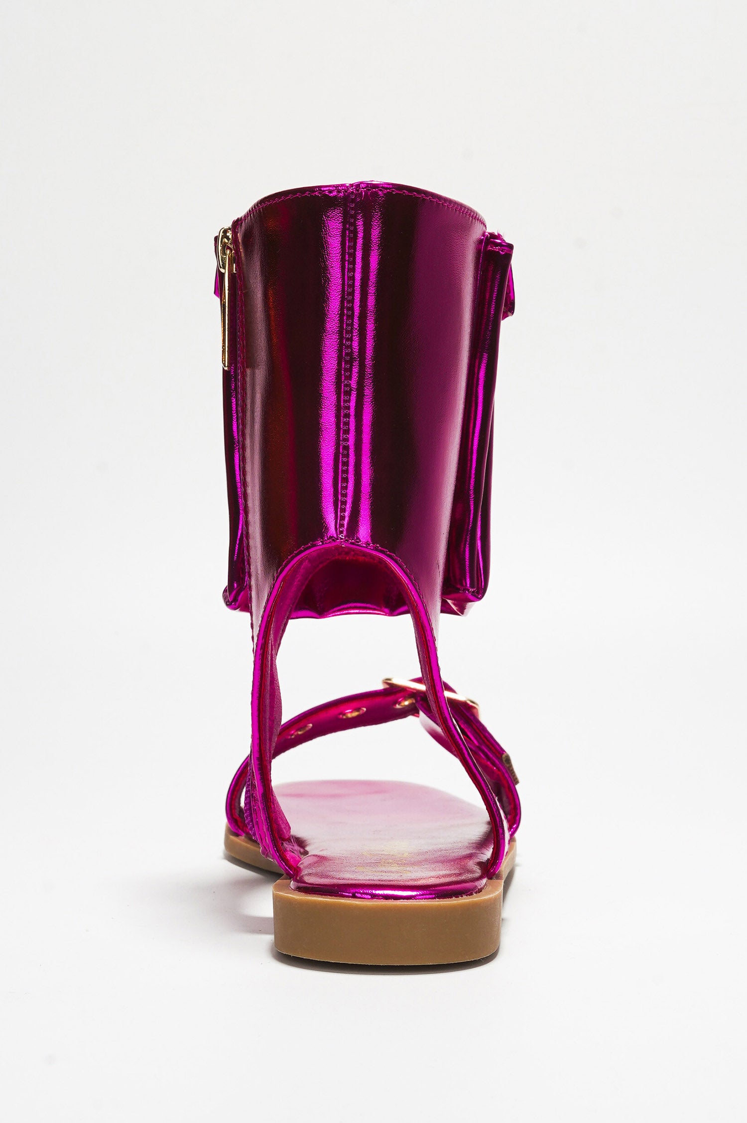 Natalie Metallic Pouch Buckle Ankle Strap Square Toe Sandals - Pink