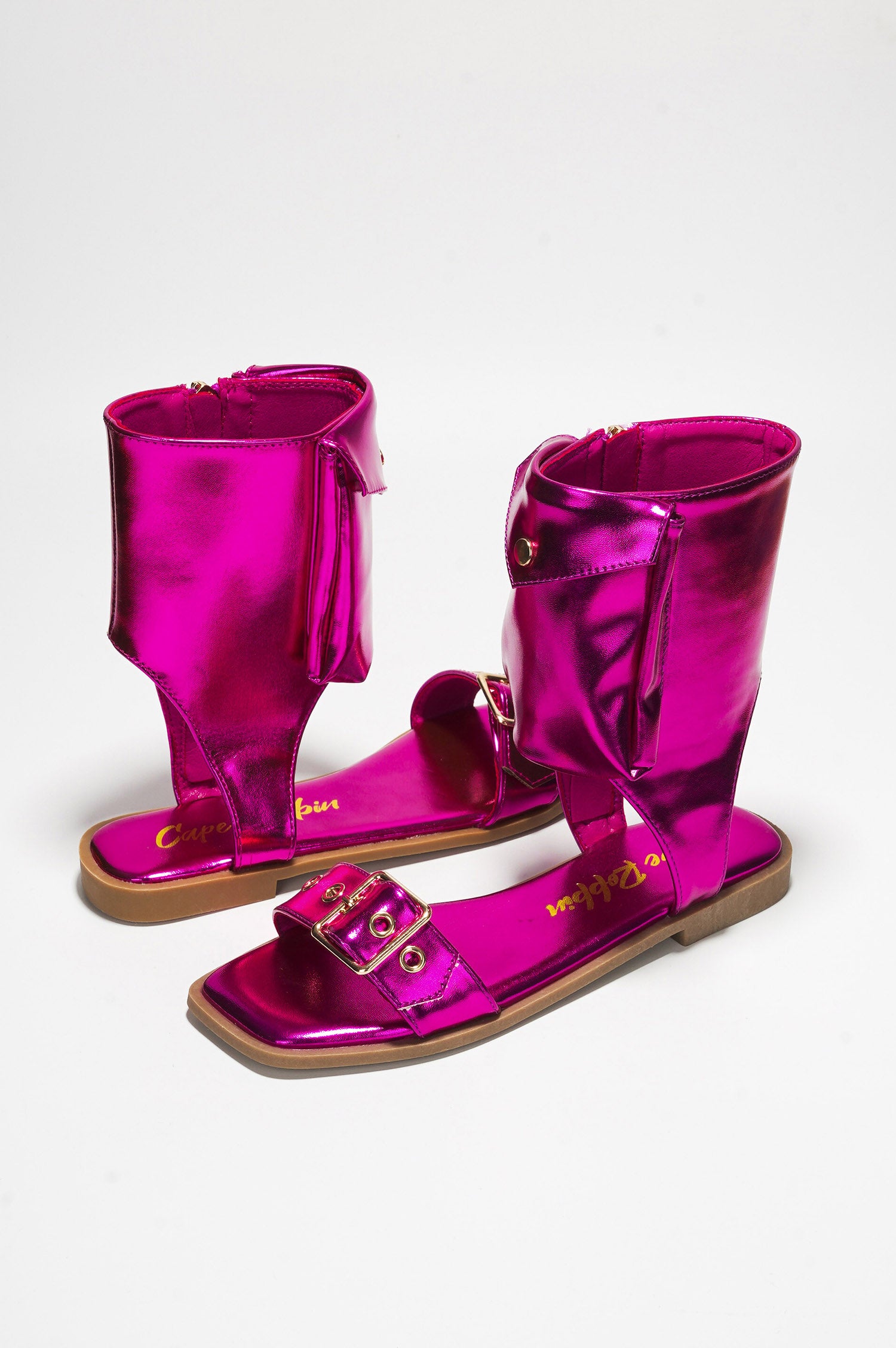 Natalie Metallic Pouch Buckle Ankle Strap Square Toe Sandals - Pink