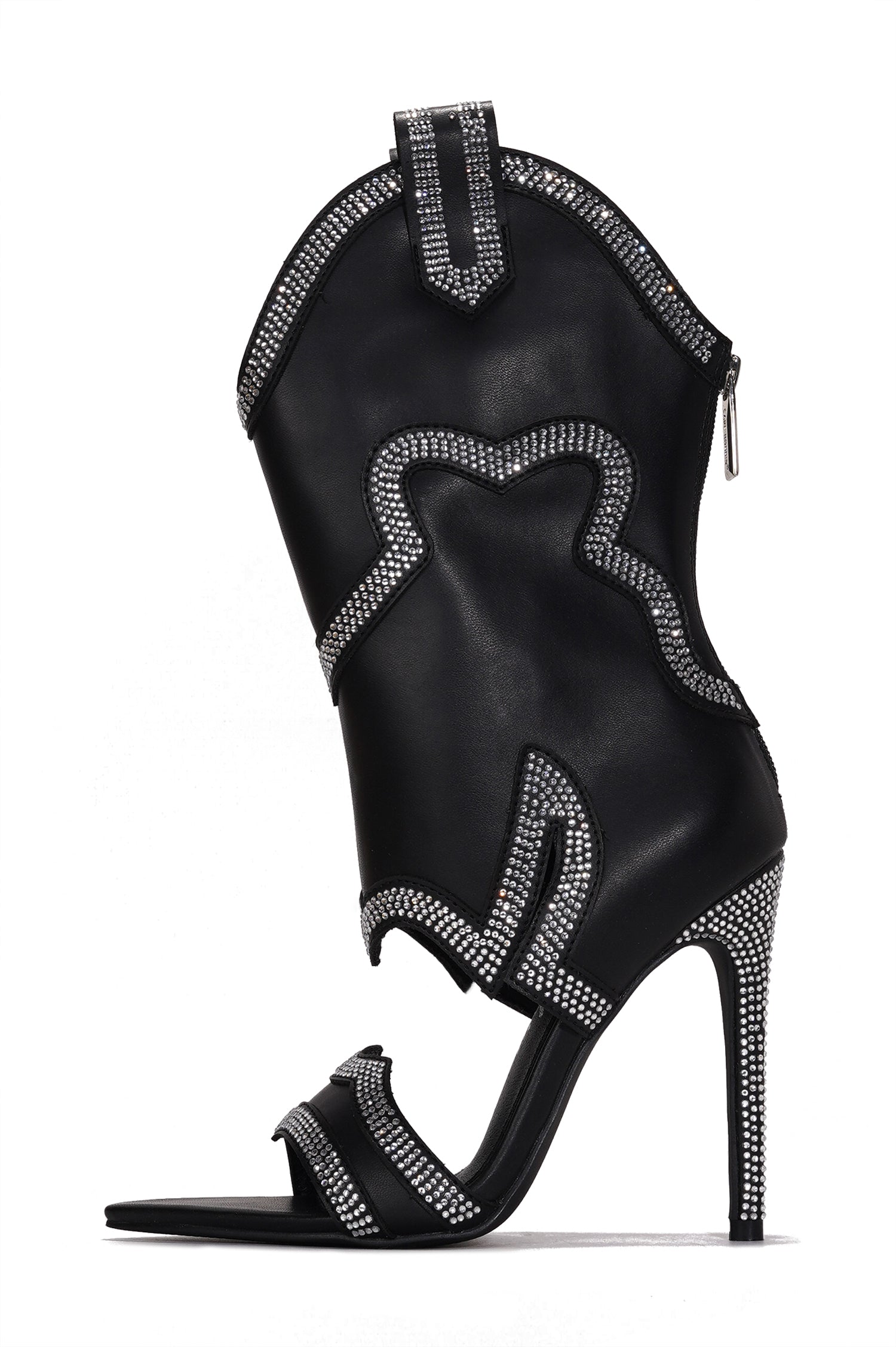 Nayaye Rhinestone Cowboy Boots for Women - Black Western Stiletto Heels with Cutout Ankle - Black - Cape Robbin