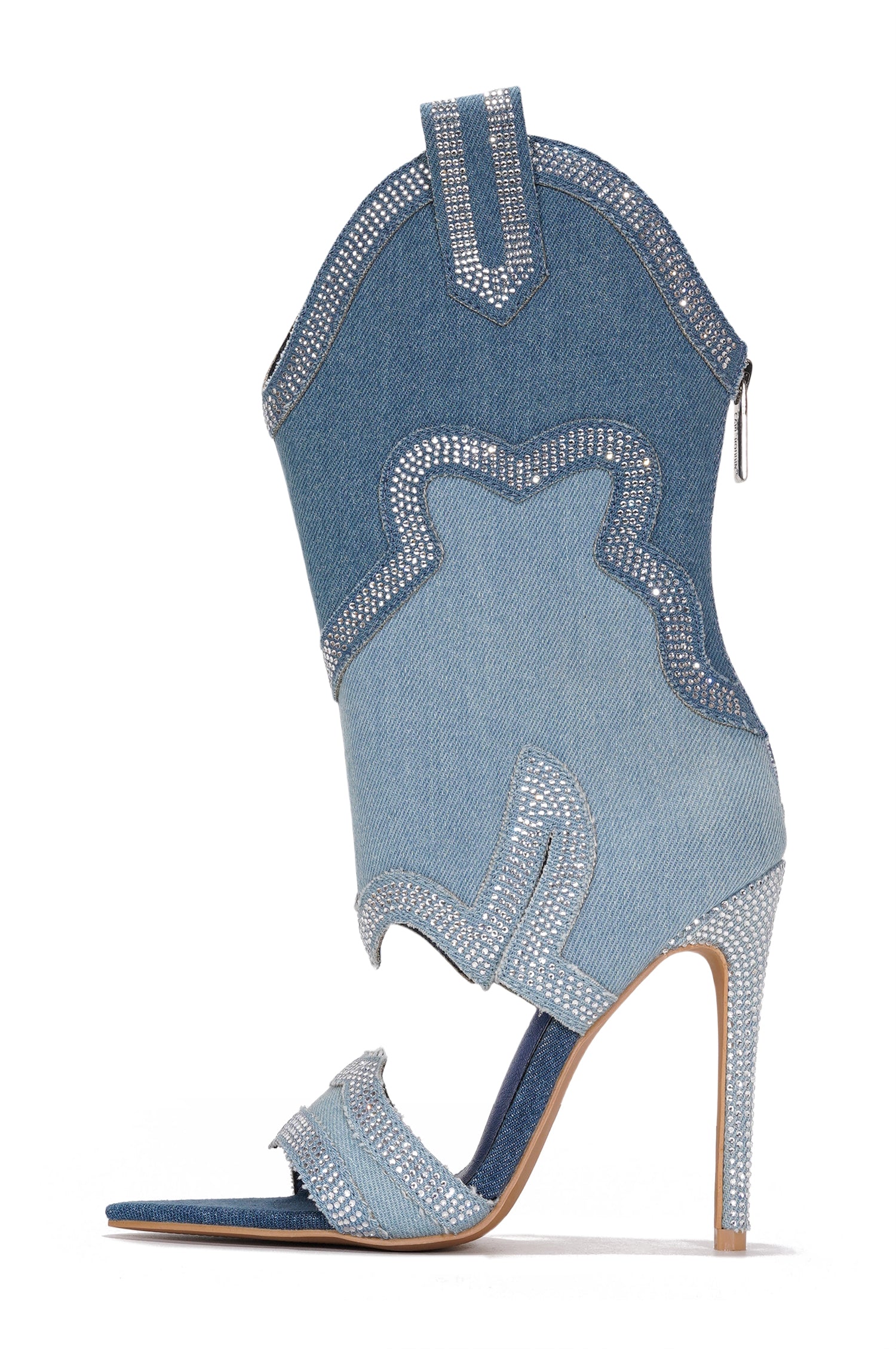 Nayaye Rhinestone Cowboy Boots for Women - Black Western Stiletto Heels with Cutout Ankle - Denim - Cape Robbin