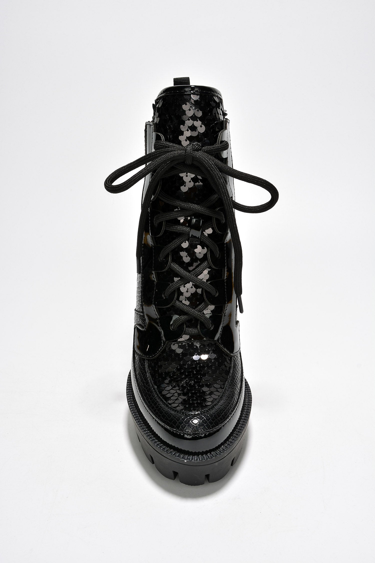 Nell Women's Sequin Cowboy Booties - Block Heel & Lace-Up Booties - Black - Cape Robbin