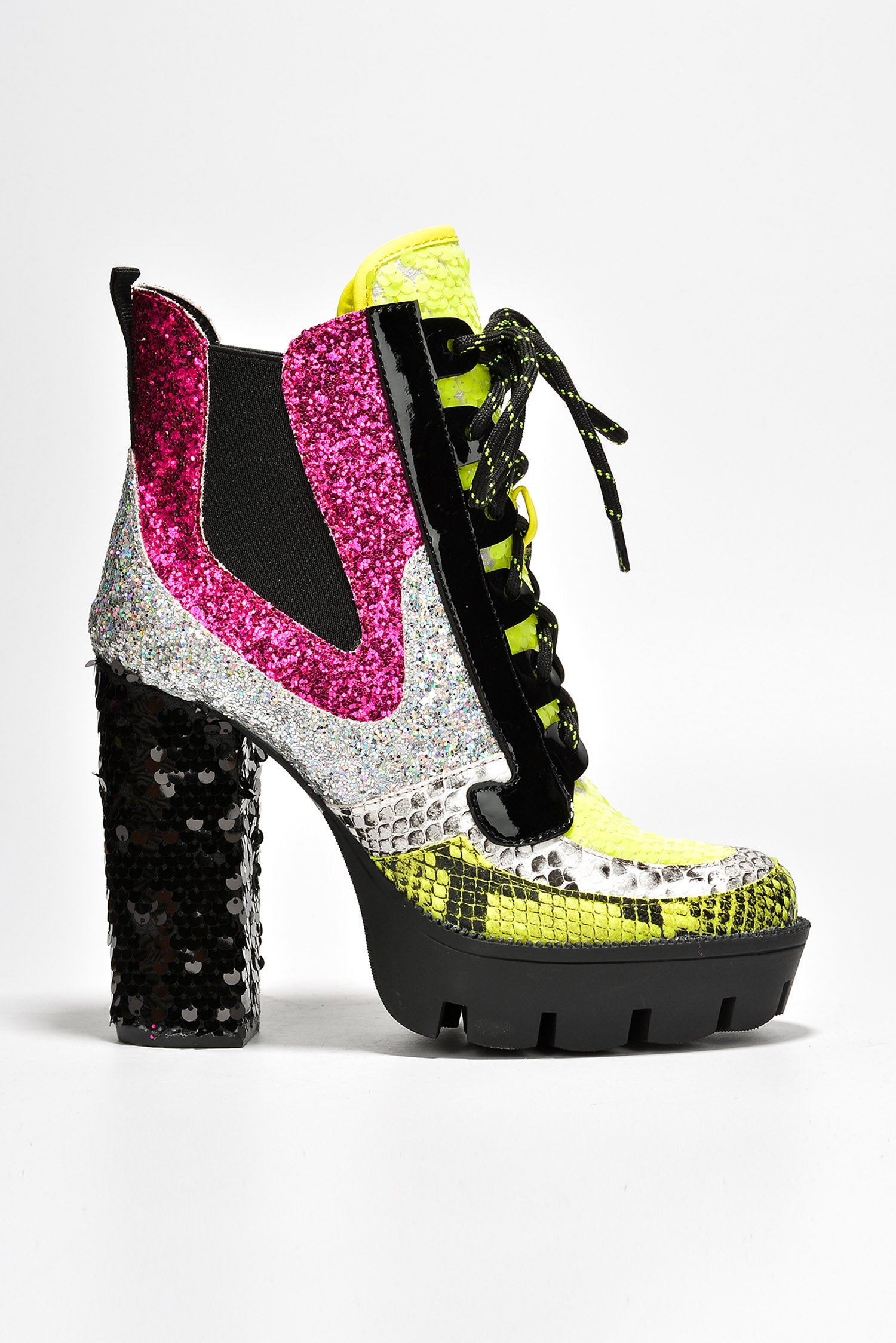 Nell Women's Sequin Cowboy Booties - Block Heel & Lace-Up Booties - Lime - Cape Robbin