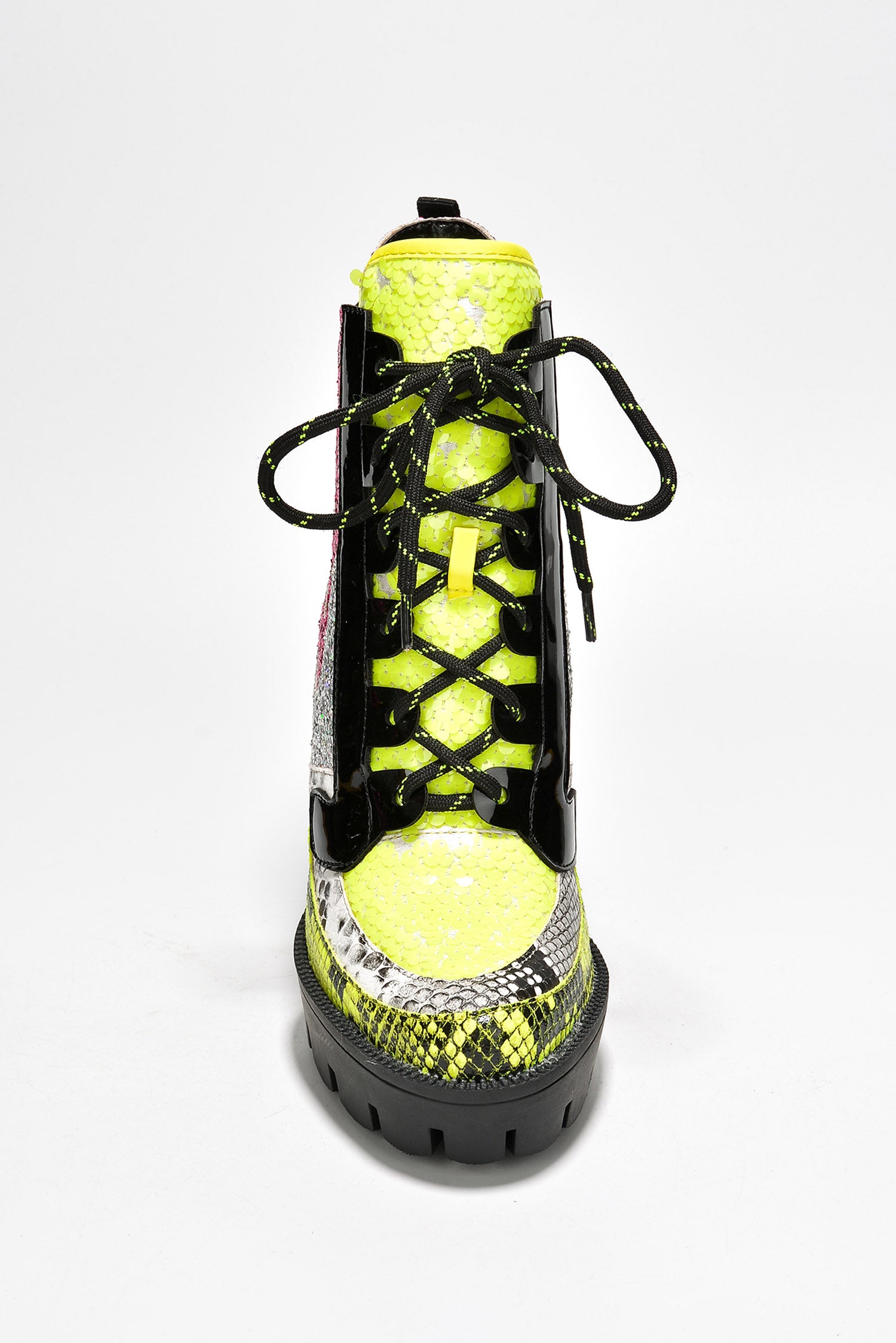 Nell Women's Sequin Cowboy Booties - Block Heel & Lace-Up Booties - Lime - Cape Robbin