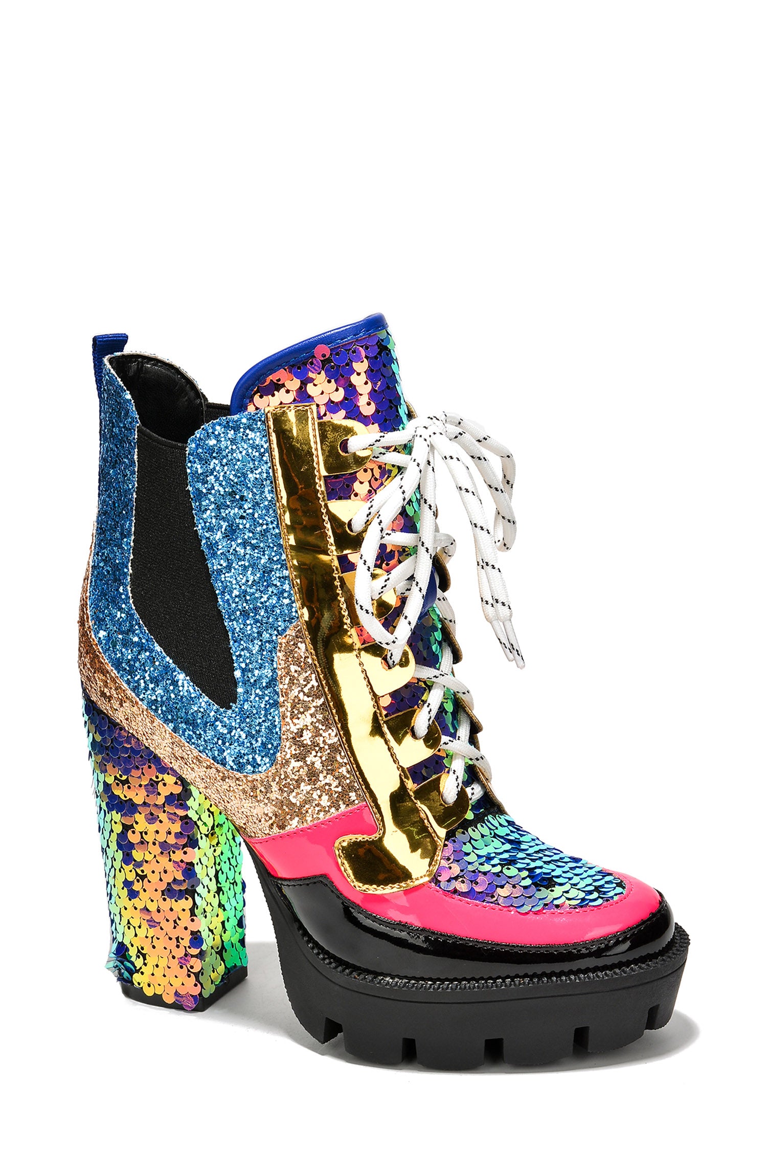 Nell Women's Sequin Cowboy Booties - Block Heel & Lace-Up Booties - Mermaid - Cape Robbin