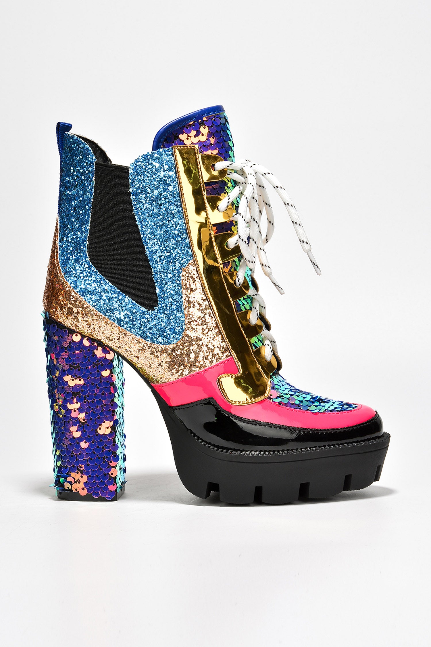 Nell Women's Sequin Cowboy Booties - Block Heel & Lace-Up Booties - Mermaid - Cape Robbin