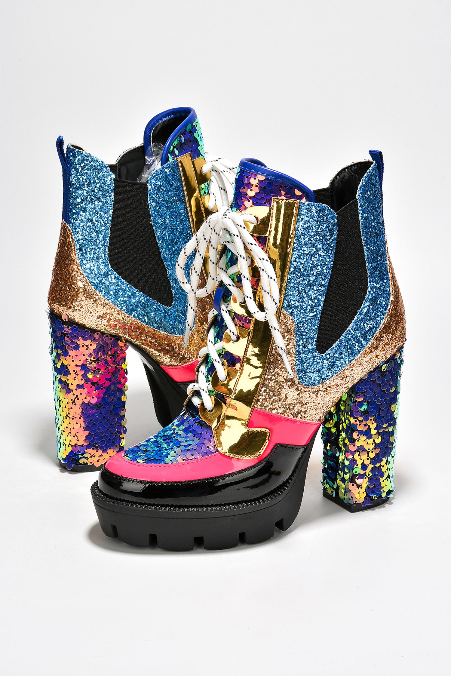 Nell Women's Sequin Cowboy Booties - Block Heel & Lace-Up Booties - Mermaid - Cape Robbin