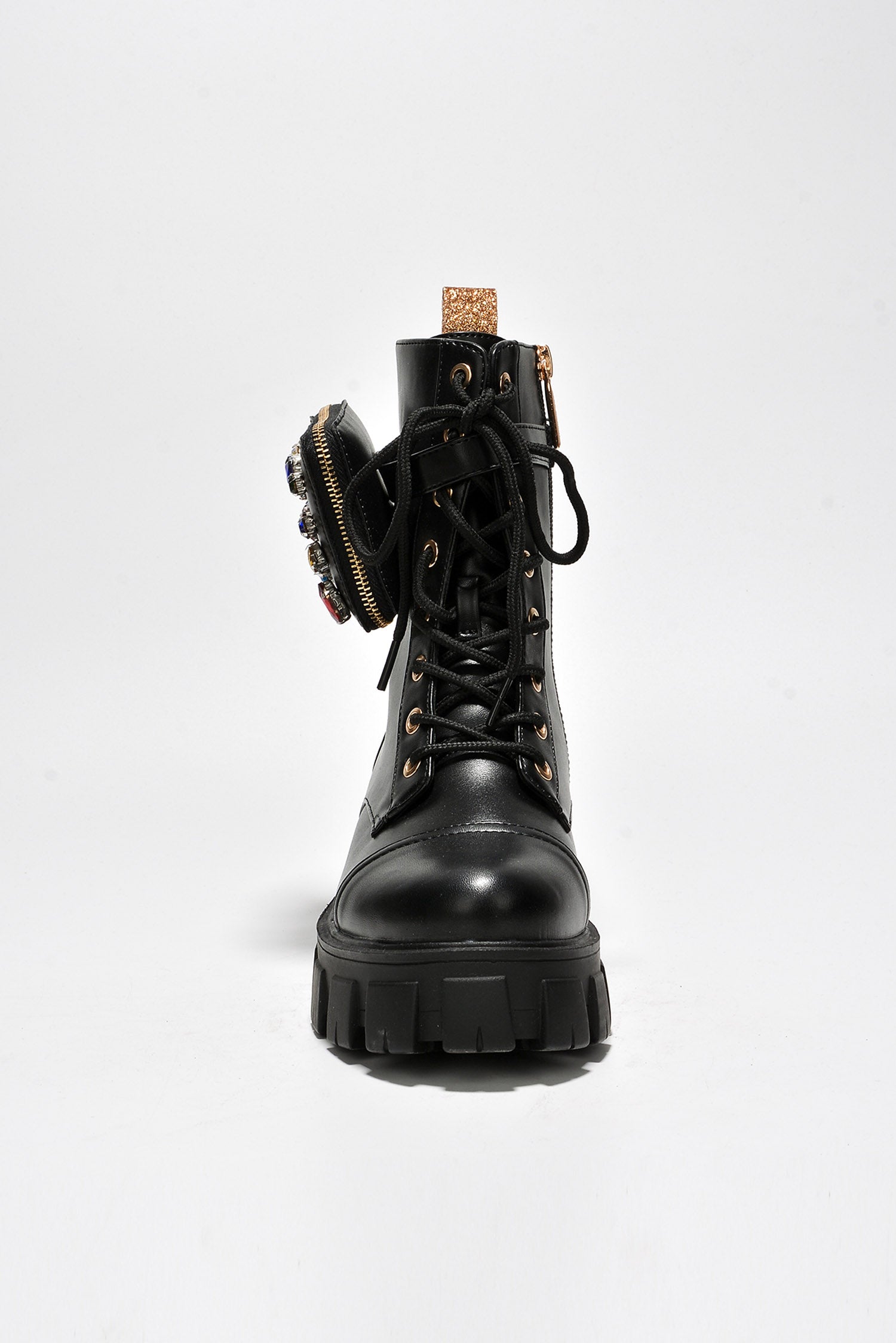 Nemoya Gem-Studded Pouch Stylish Combat Boots Black – Cape Robbin