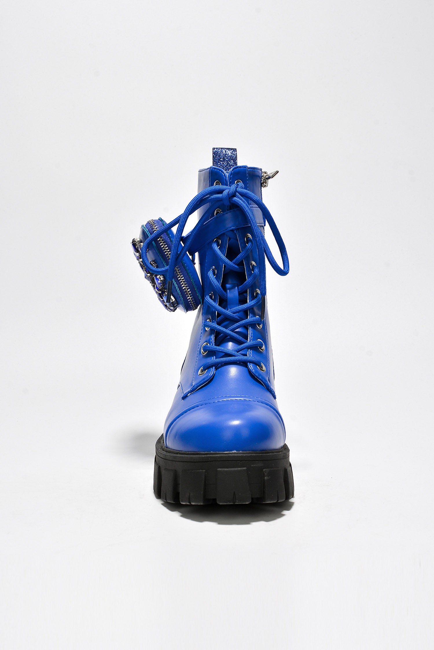 Nemoya Gem-Studded Pouch Stylish Combat Boots - Blue - Cape Robbin