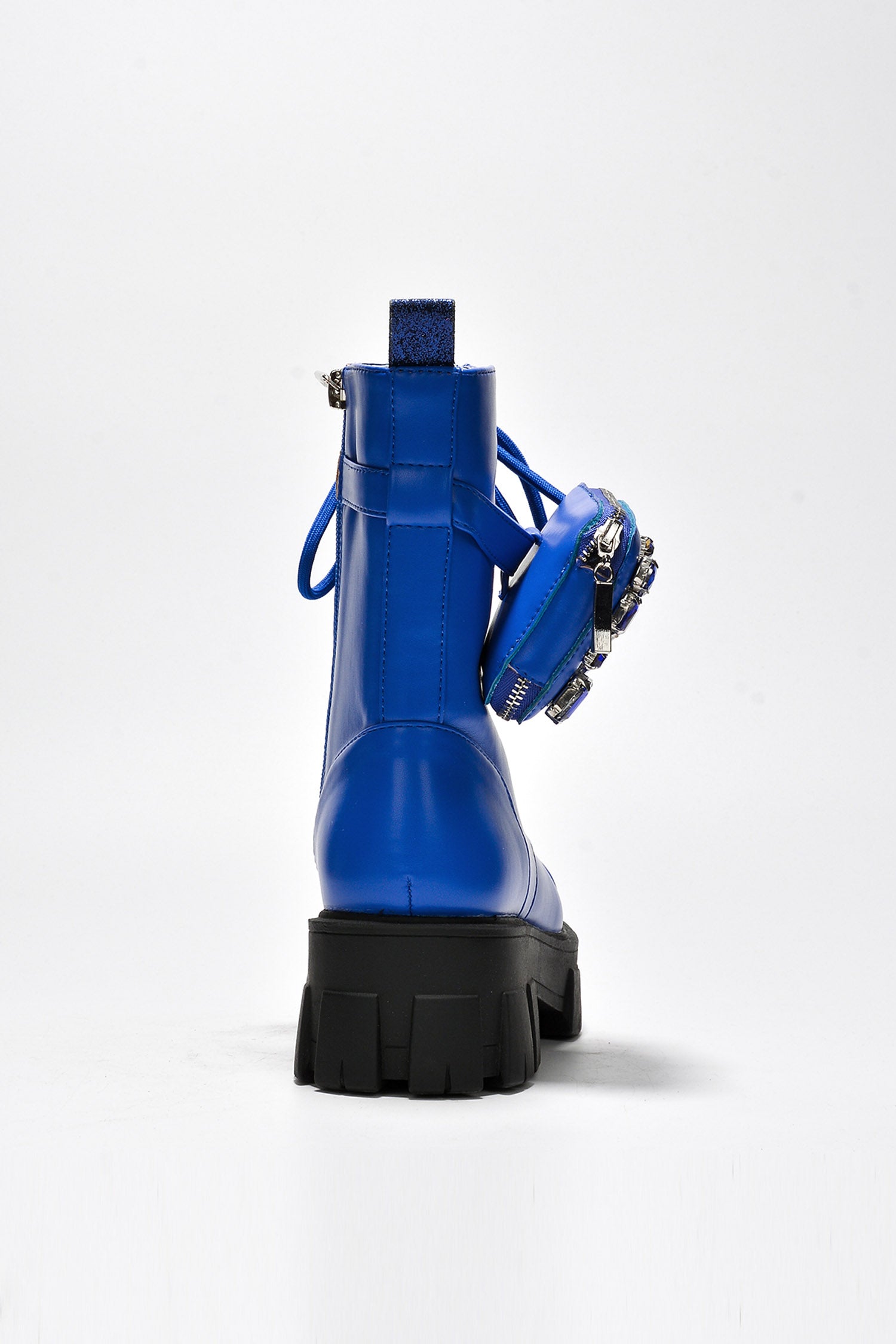 Nemoya Gem-Studded Pouch Stylish Combat Boots - Blue - Cape Robbin