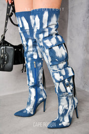 Detroit Thigh-High Metallic Boots - Silver