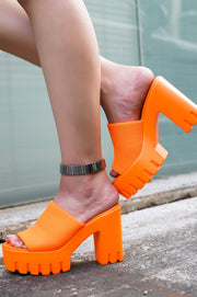 Echoya Women's Chunky Platform Sandals Block Heel - Slip On Elastic Band Shoes- Orange - Cape Robbin