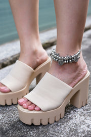 Echoya Women's Chunky Platform Sandals Block Heel - Slip On Elastic Band Shoes- Nude - Cape Robbin