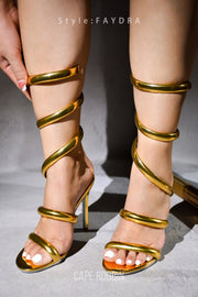 Faydra Metallic Open Toe Wrap-Around Heels - Gold
