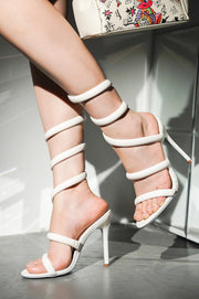 Faydra Women's Metallic Heels - Ankle Wrap 4-inch Stiletto Sandals - White - Cape Robbin