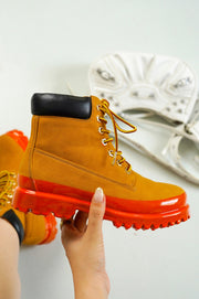 Gretna Color-Block Lace-up Boots - Orange