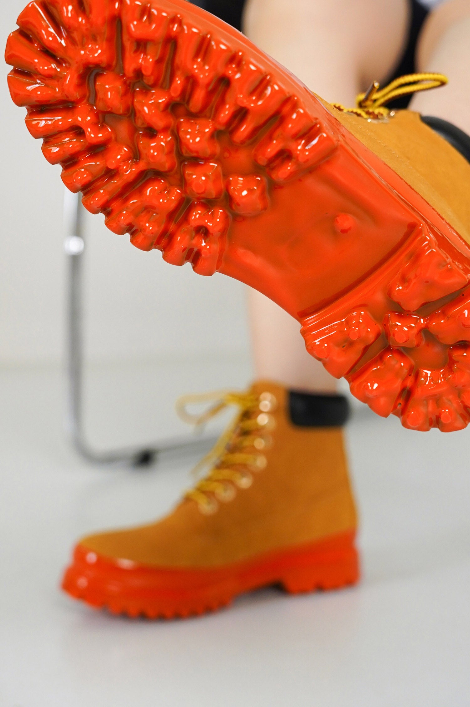 Gretna Color-Block Lace-up Boots - Red