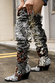 Hilda Faux Snakeskin Thigh High Cowboy Boots - Animal