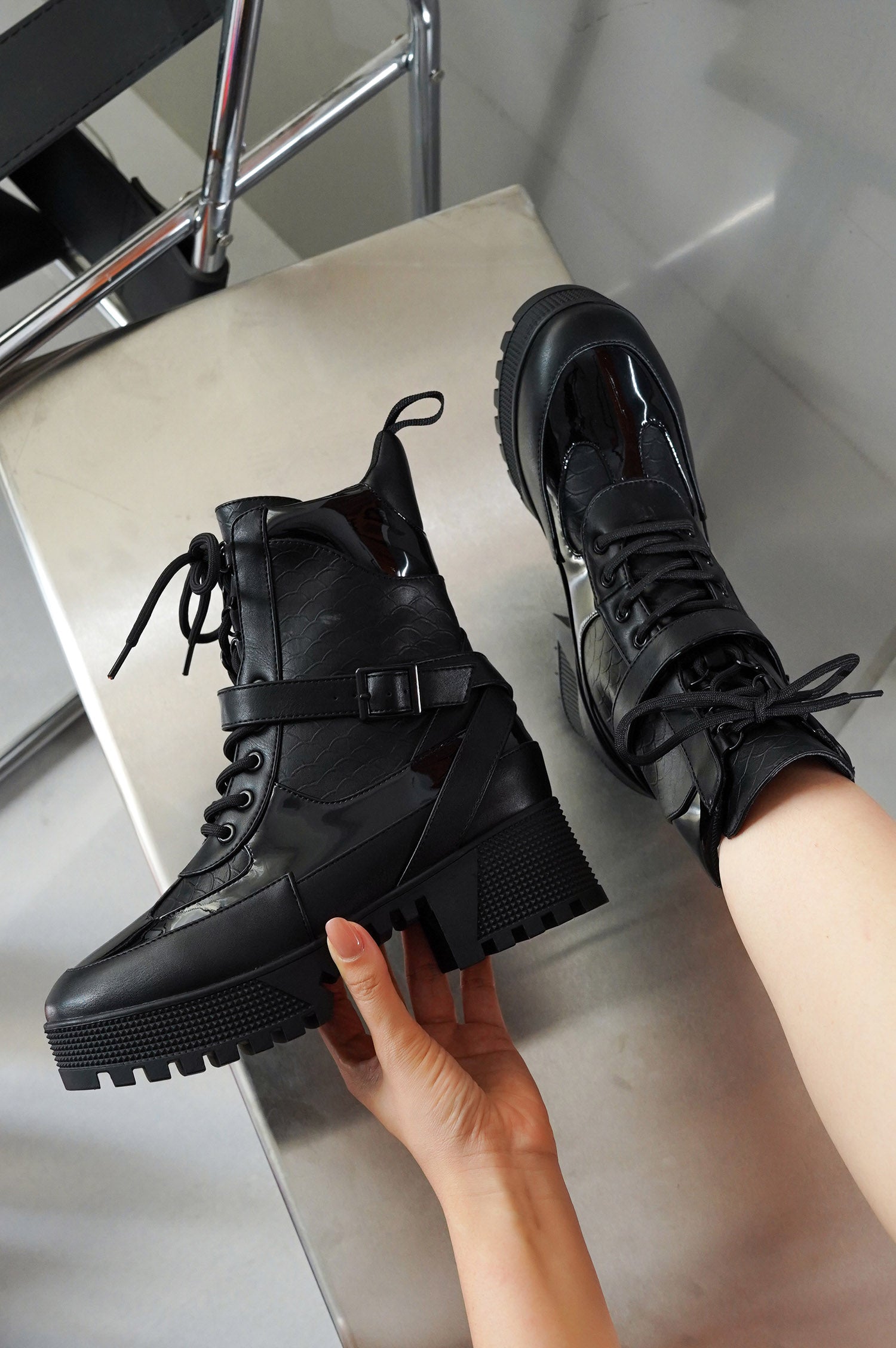 Hot Rod Chunky Heel Combat Boots - Platform Lace Up Ankle Boots - Black - Cape Robbin