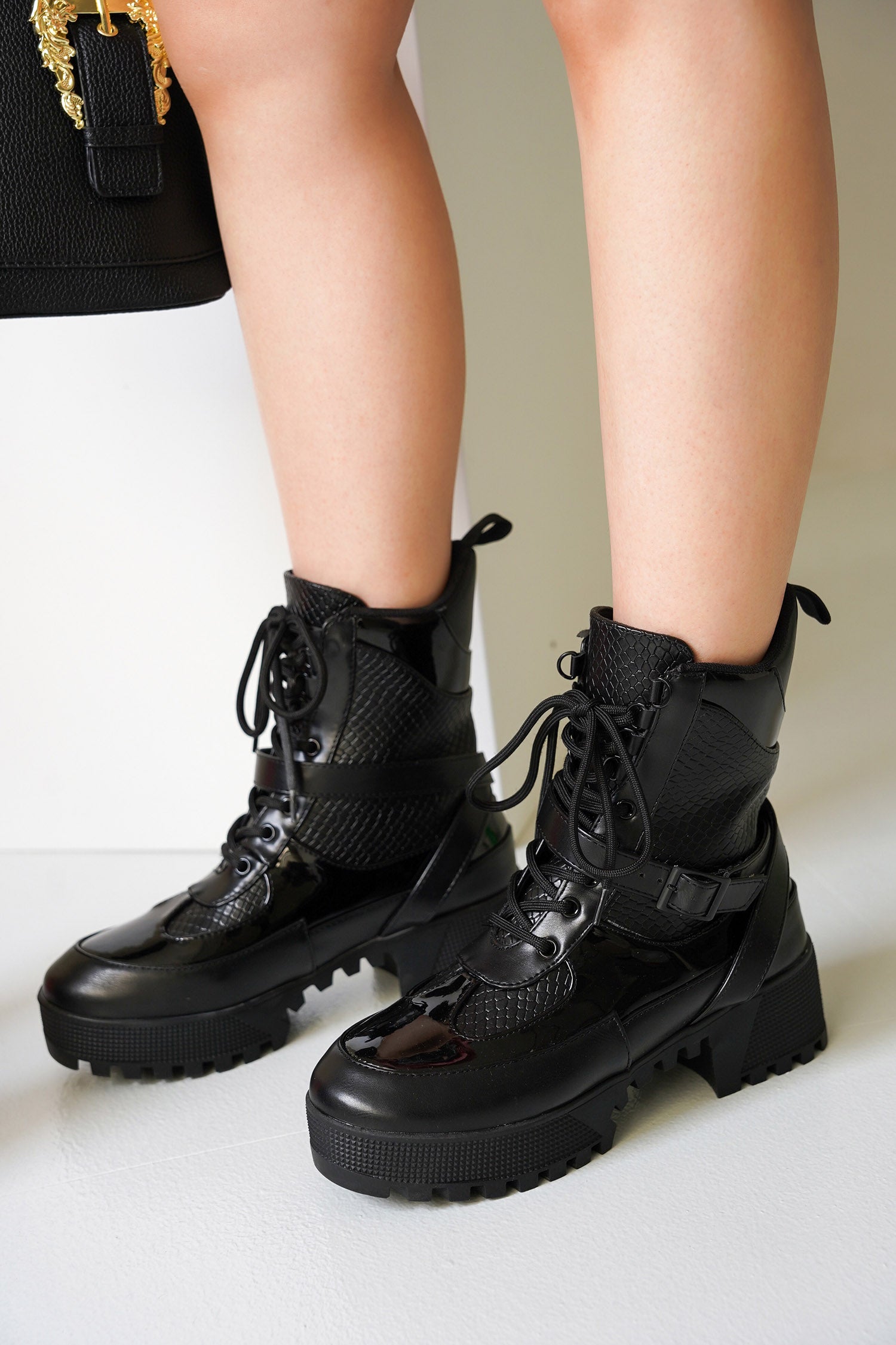 Hot Rod Chunky Heel Combat Boots - Platform Lace Up Ankle Boots - Black - Cape Robbin