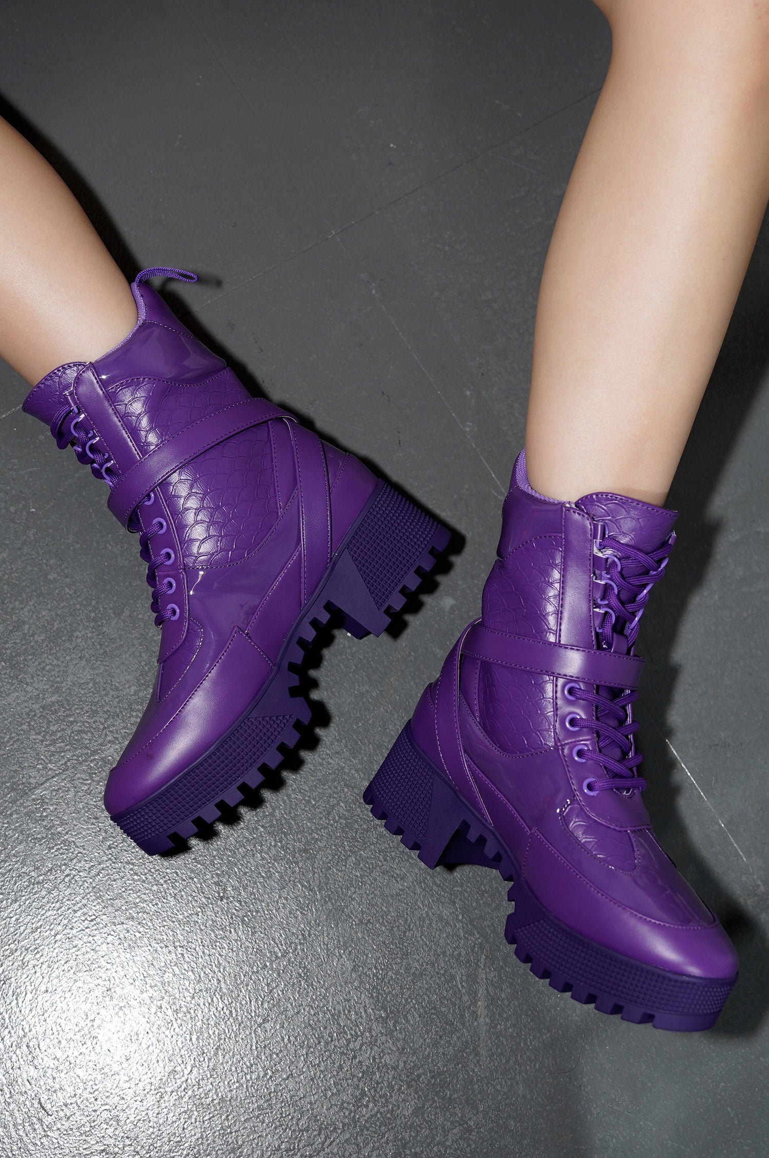 Hot Rod Chunky Heel Combat Boots - Platform Lace Up Ankle Boots - Purple - Cape Robbin