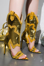 Nanaye-2 Rhinestone Trim Open Toe High Heels - Gold