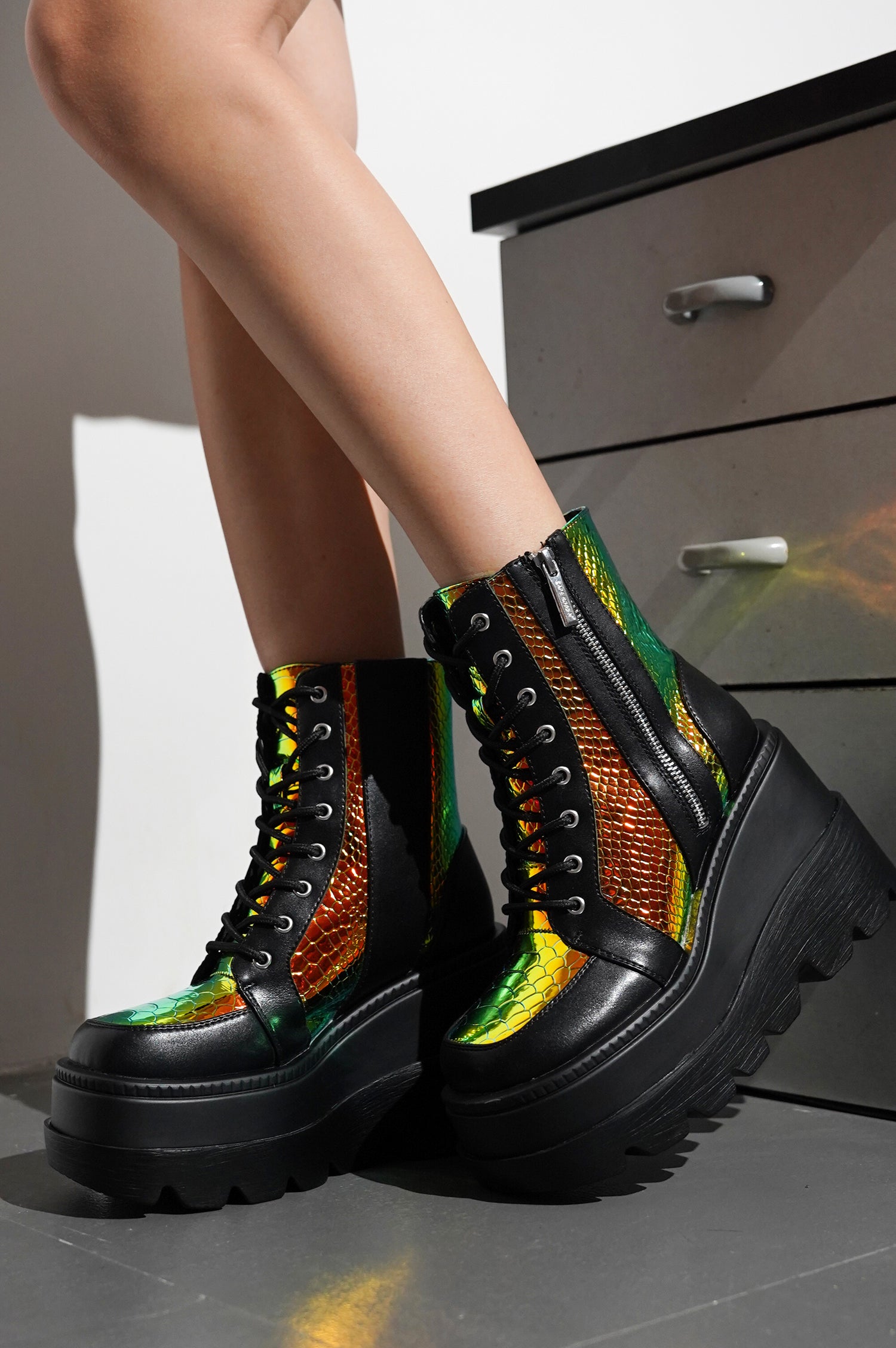 Radio Women's Platform Ankle Boots with Buckle Strap - Black - Cape Robbin