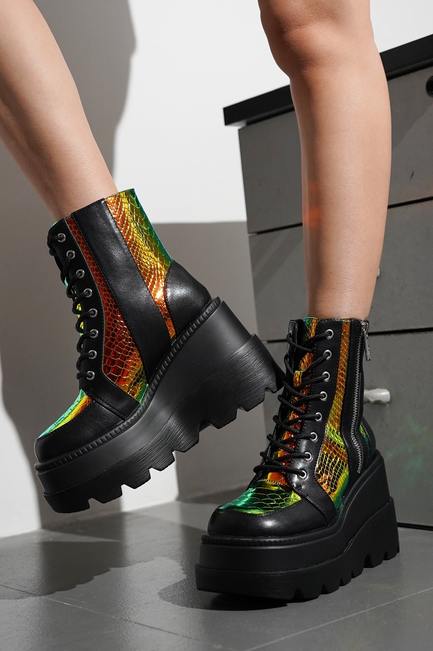 Radio Women's Platform Ankle Boots with Buckle Strap - Black - Cape Robbin