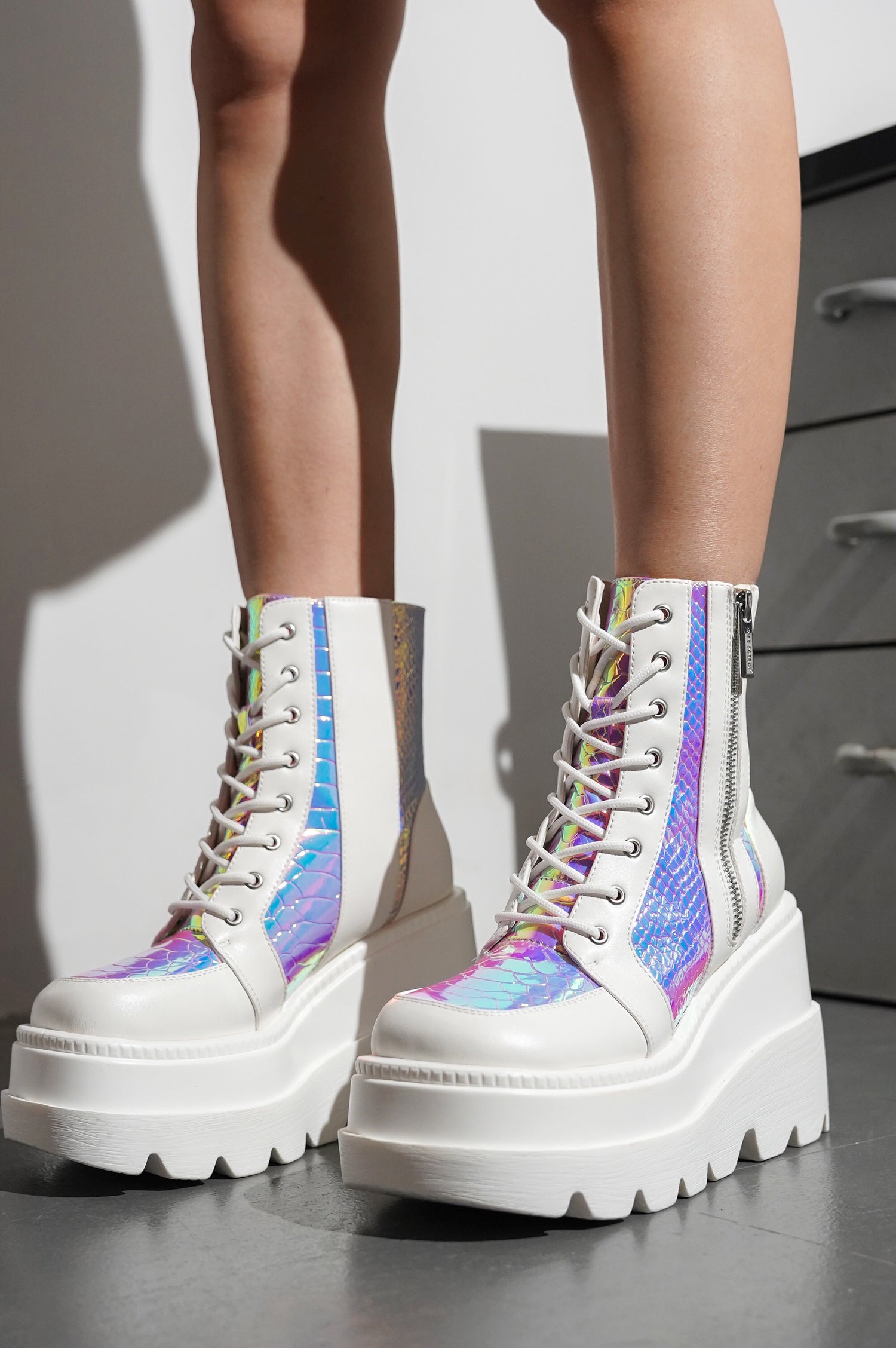 Radio Women's Platform Ankle Boots with Buckle Strap - White - Cape Robbin