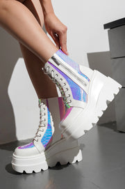 Radio Women's Platform Ankle Boots with Buckle Strap - White - Cape Robbin