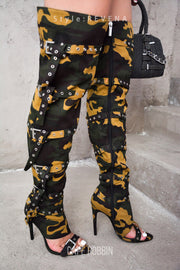 Revena Camo Multi-Strap Thigh-High Boots - Camouflage