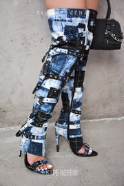 Revena Camo Multi-Strap Thigh-High Boots - Denim