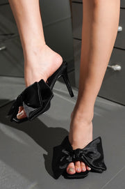Rhianna Women's Slip On 3.75 Inch Stiletto Square Toe High Heels with Big Bow -Black - Cape Robbin