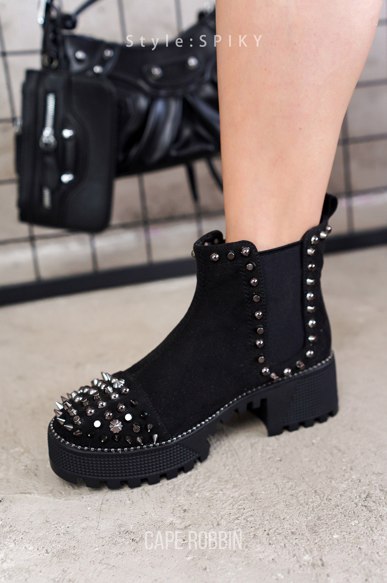 Spiky Women's  Pull-on Ankle Booties with Spikes- Black - Cape Robbin