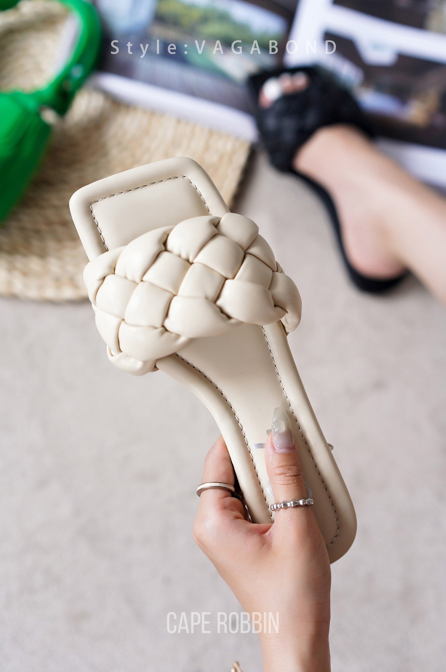 Vagabond Braided Slide Sandals - Square Toe Slip On Sandals - Nude - Cape Robbin