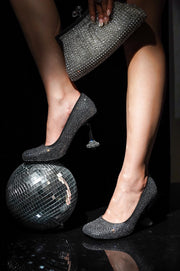 Valerye Rhinestone Embellished Sculptural Heel Pump - Black