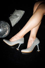 Valerye Rhinestone Embellished Sculptural Heel Pump - Silver