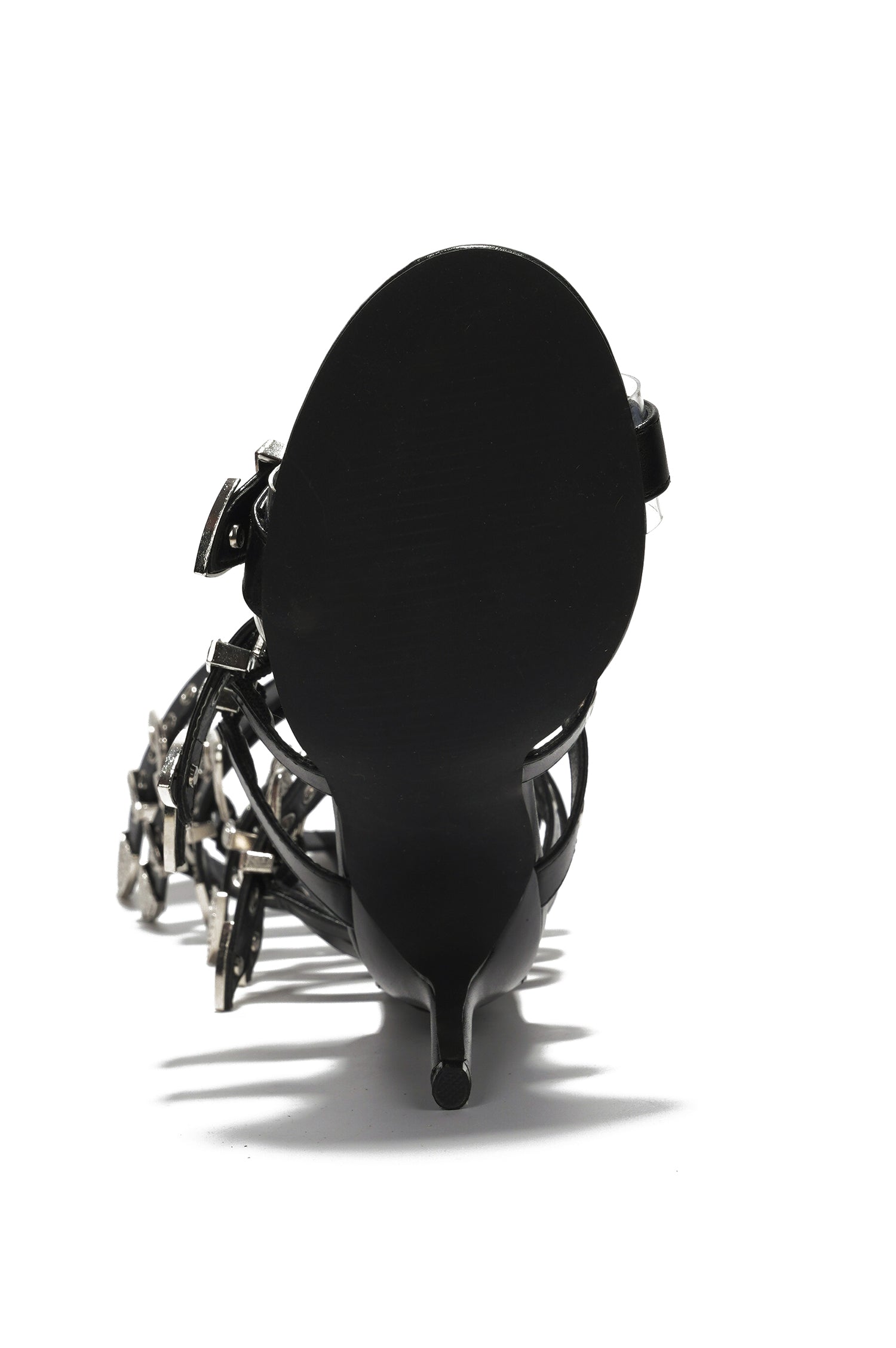 Petra Punk Style Buckle Up Stiletto Heels - Black