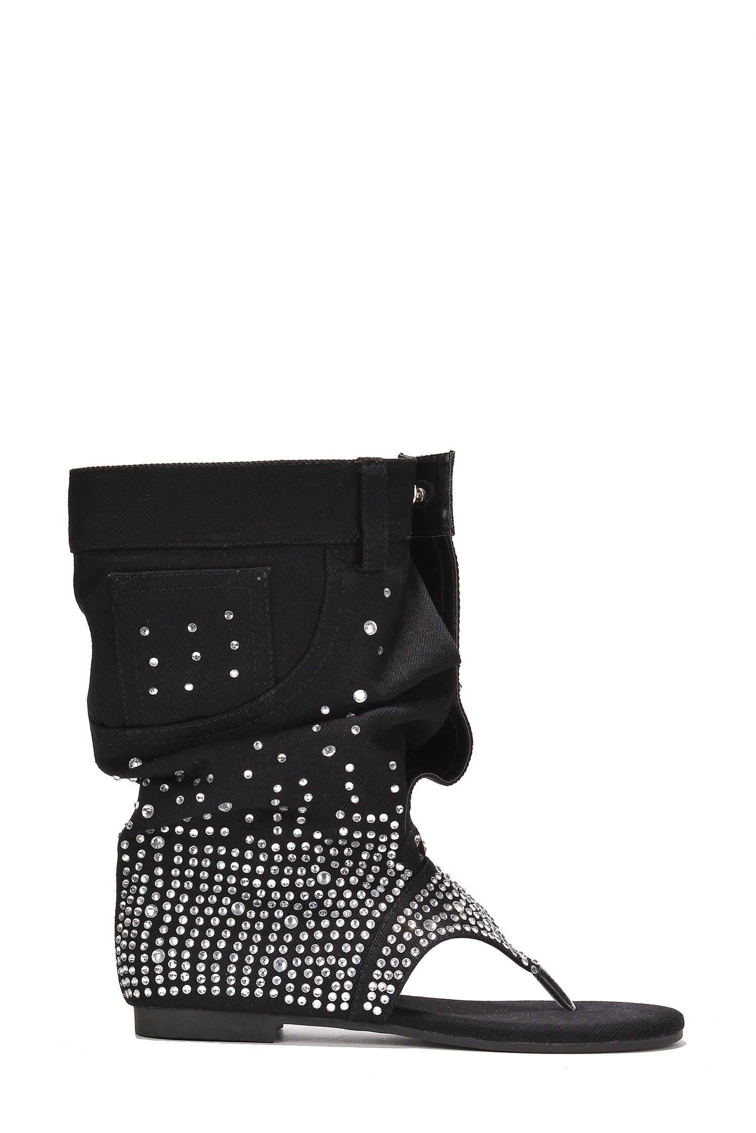 Plexi Round Toe Rhinestone Flat Booties - Black - Cape Robbin