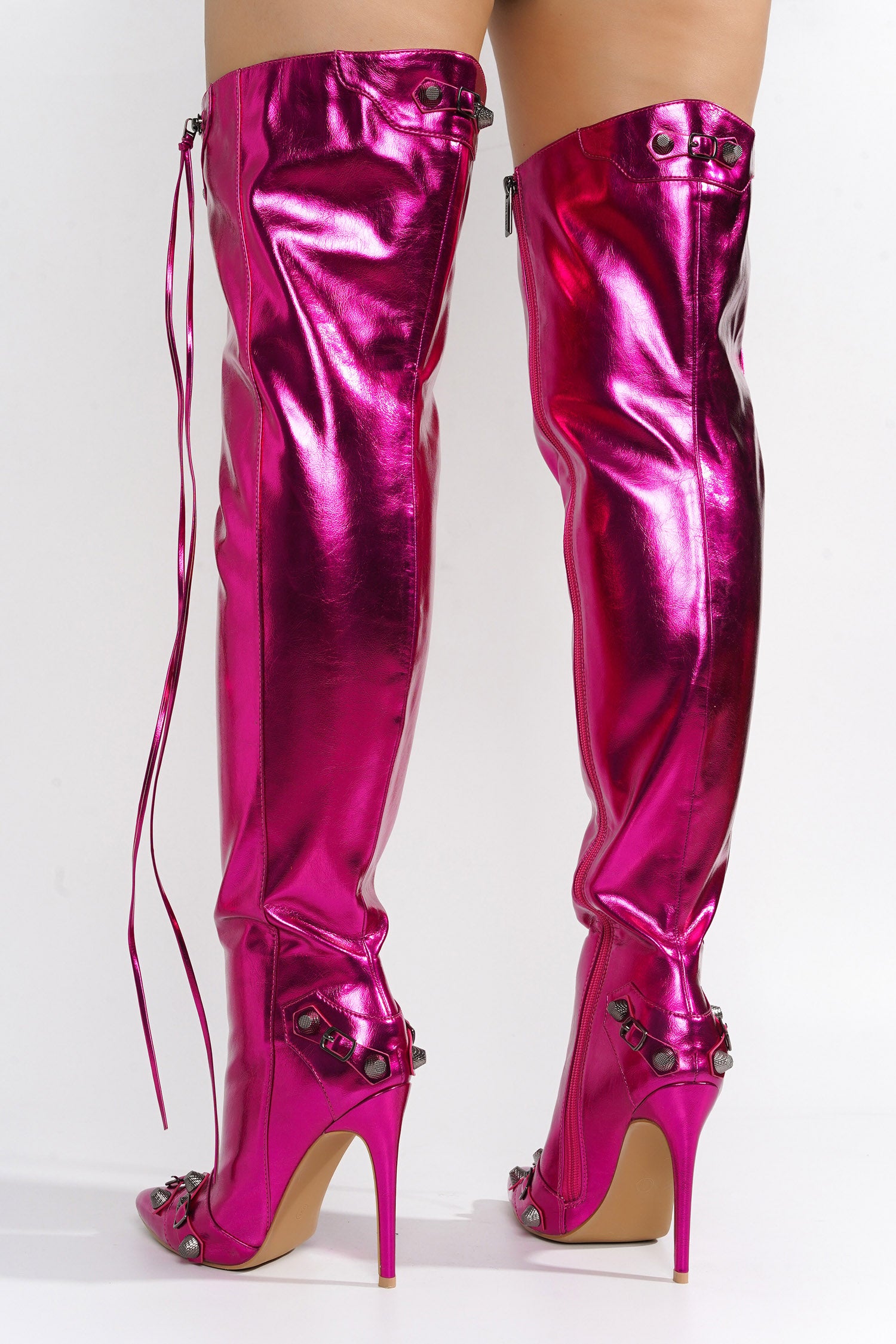 Pofin-2 Metallic Thigh High Pointy Toe Boots Pink – Cape Robbin