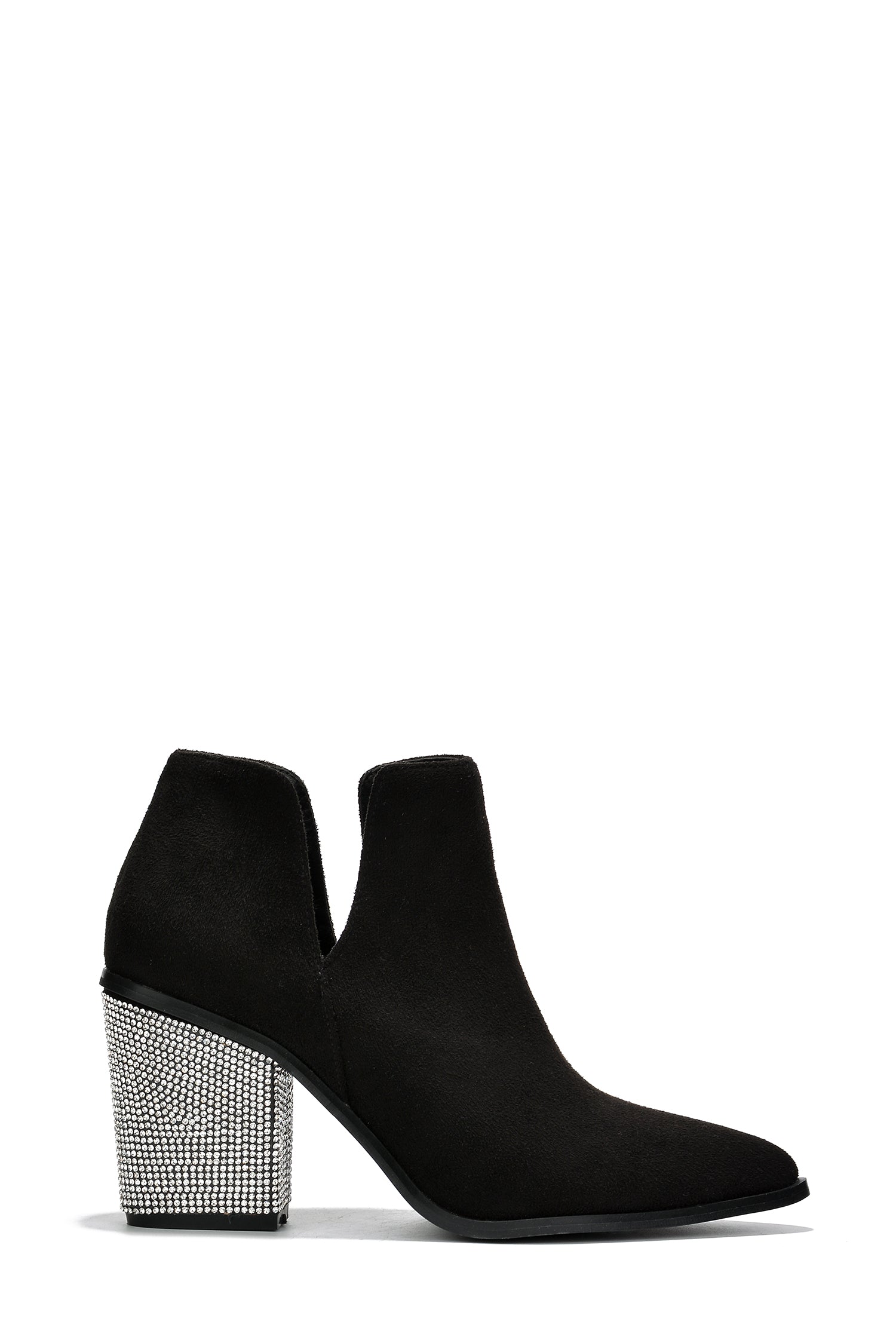 Prague Rhinestone Heel Suede Ankle Booties - Black