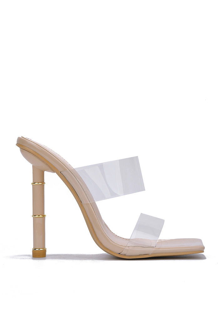 Pure Clear Straps Square Toe High Heels - Nude