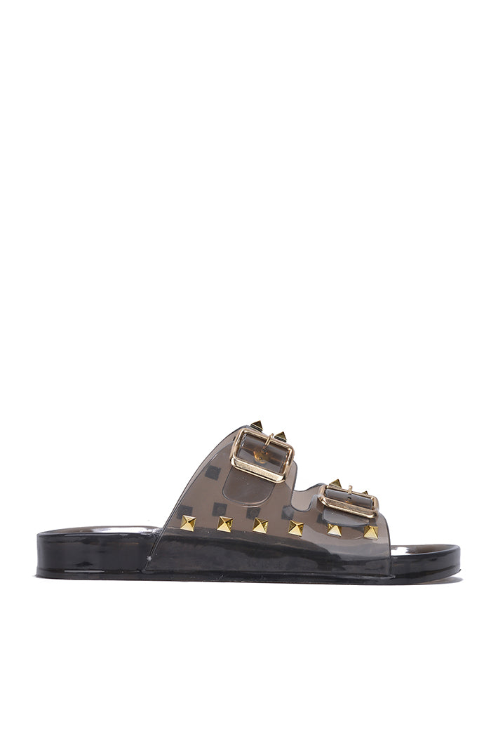 Regan Spiked Round Toe Clear Sandals - Black