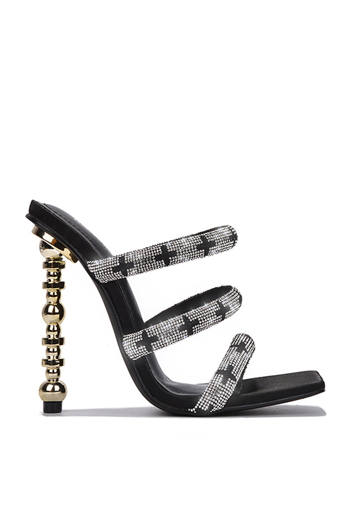 Rena Rhinestone Square Toe High Heels - Black