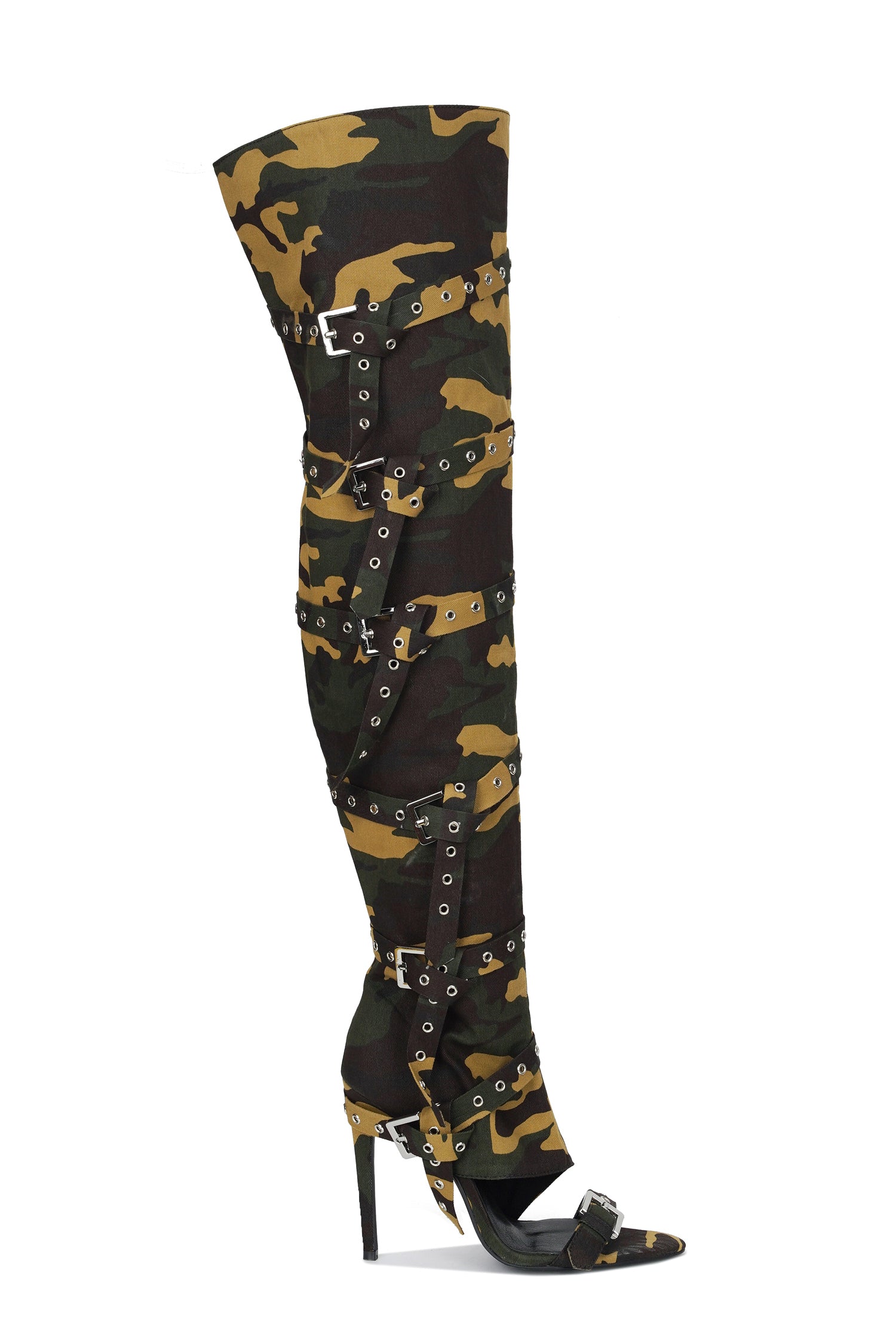Revena Camo Multi-Strap Thigh-High Boots - Camouflage