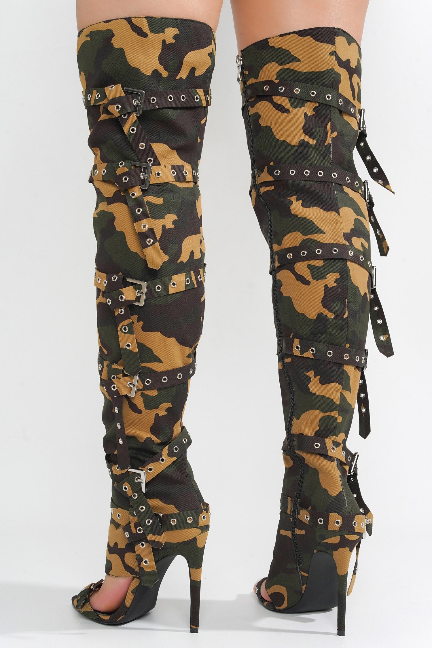 Revena Camo Multi-Strap Thigh-High Boots - Camouflage